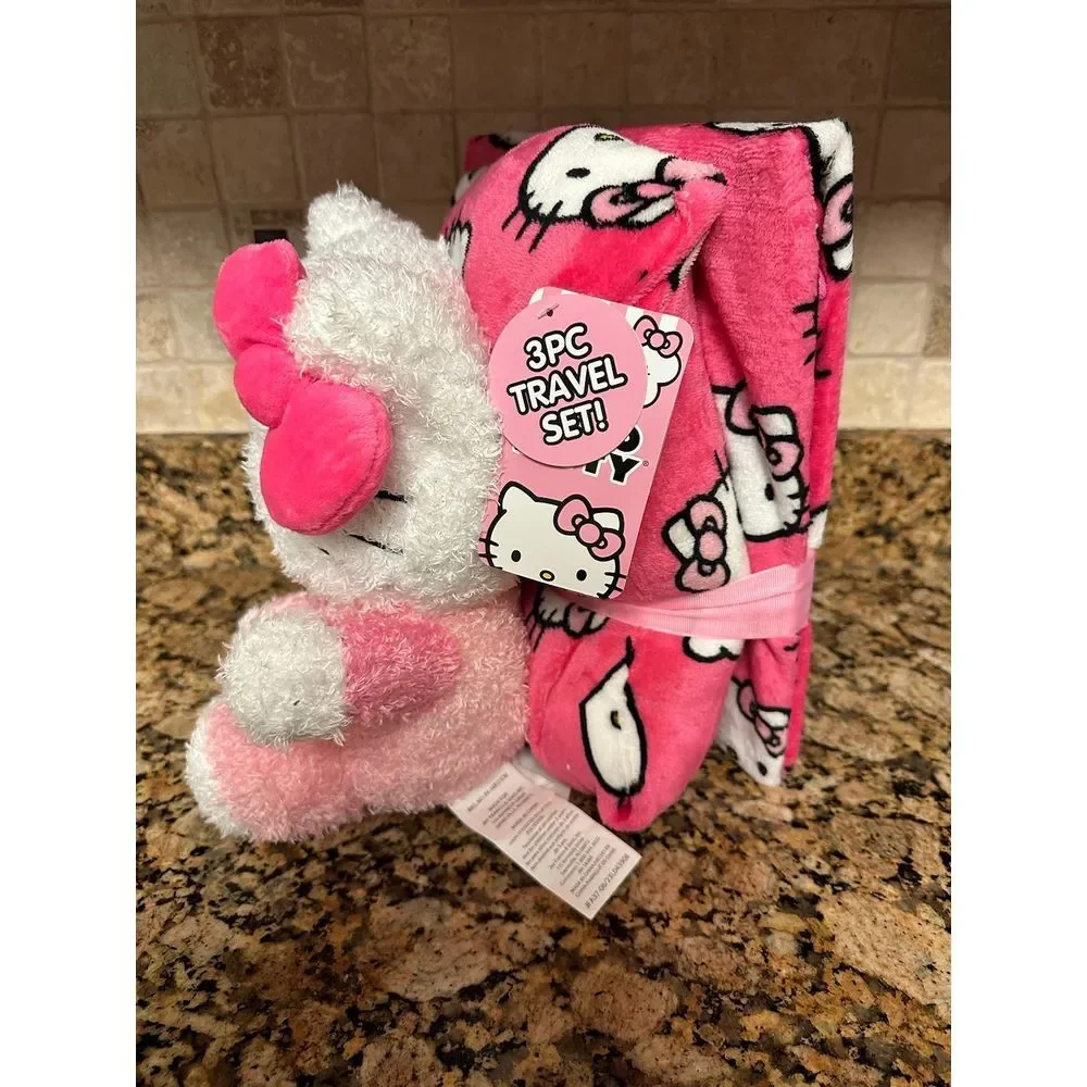 Hello‎ Kitty 3 piece pink travel set blanket plush and pillow